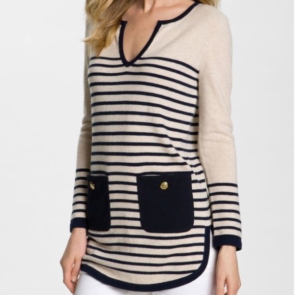 Tory Burch Odessa Striped Tunic Sweater Extra Small XS K - Picture 1 of 9